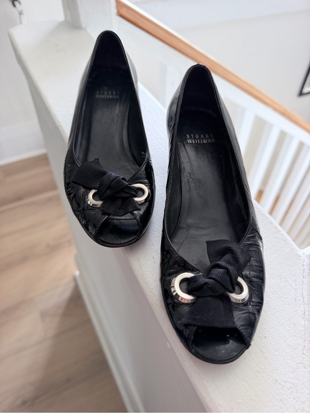 Stuart Weitzman black patent leather peep-toe